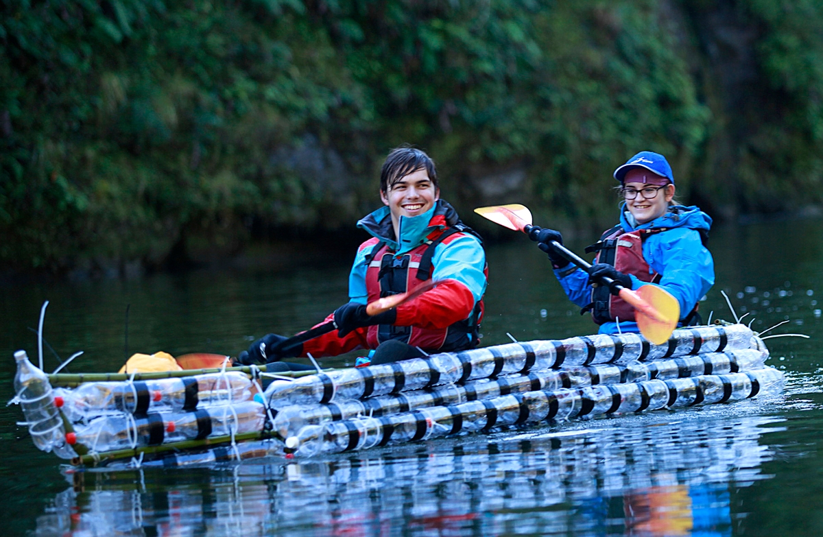 Plastic bottle kayak from the 2013 Whanganui River expedition. Photo: Plastic Bottle Kayak Project.