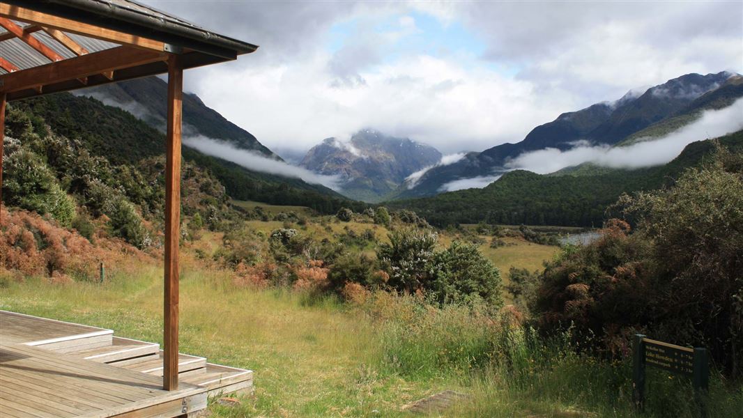 View out to mountains from Mid Caples Hut.