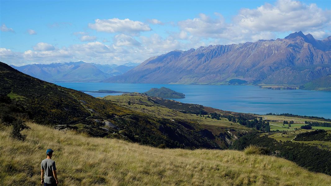 View of lagoon and hills.