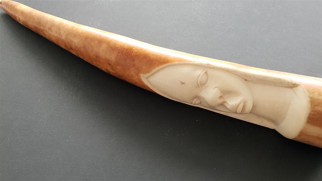 A carving in a tusk of elephant ivory