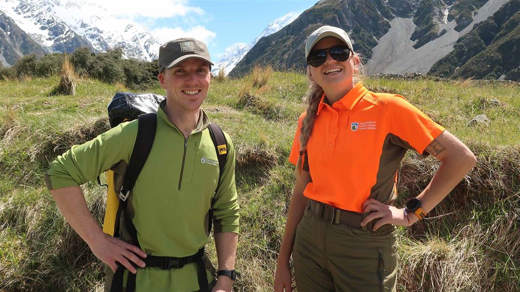 Two DOC rangers in the national park. 