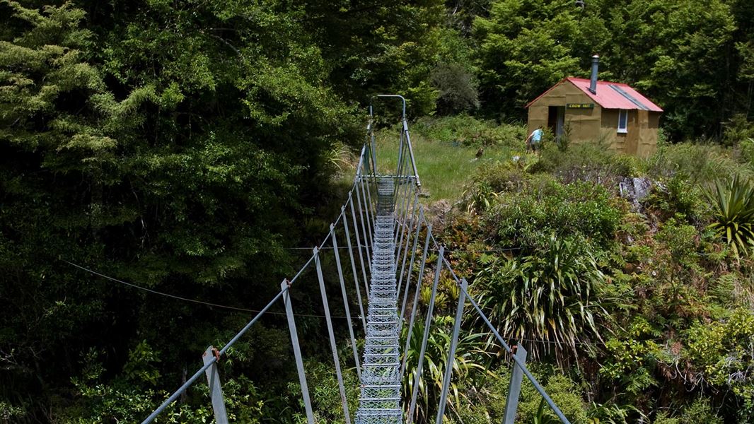 Bridge with Crow Hut on other end. 