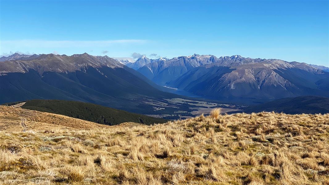 View of hills from grassy area.