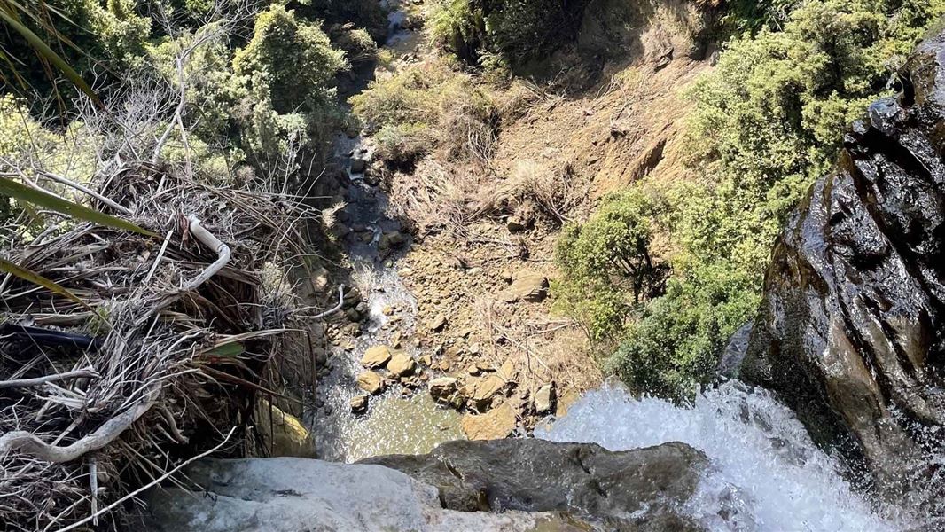 Slip debris at Shine Falls.