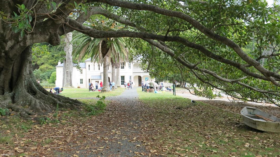 Mansion House through the trees.