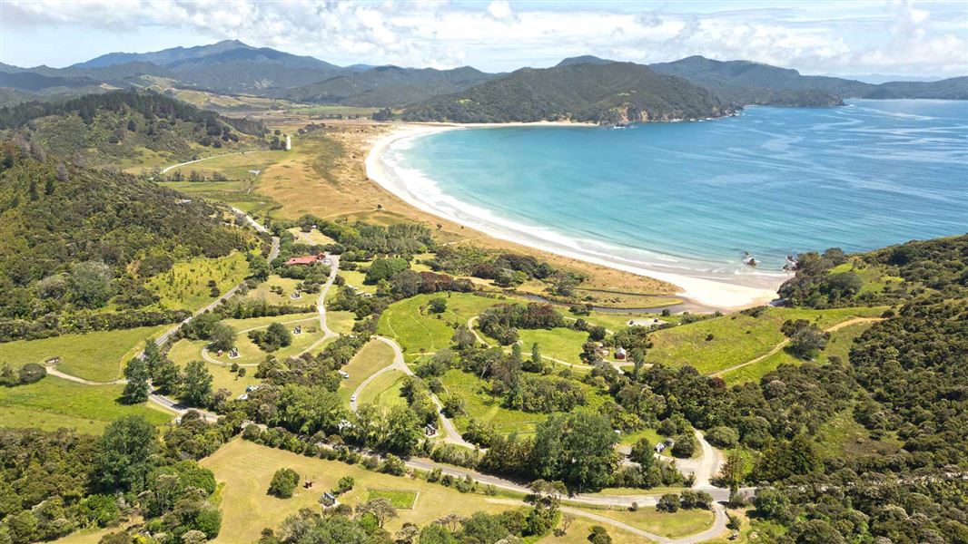 Aerial view of Waikawau Bay.