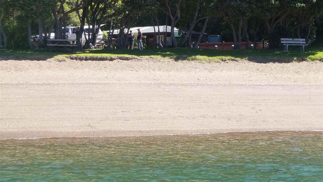 View of the French Pass campsite from the sea. 