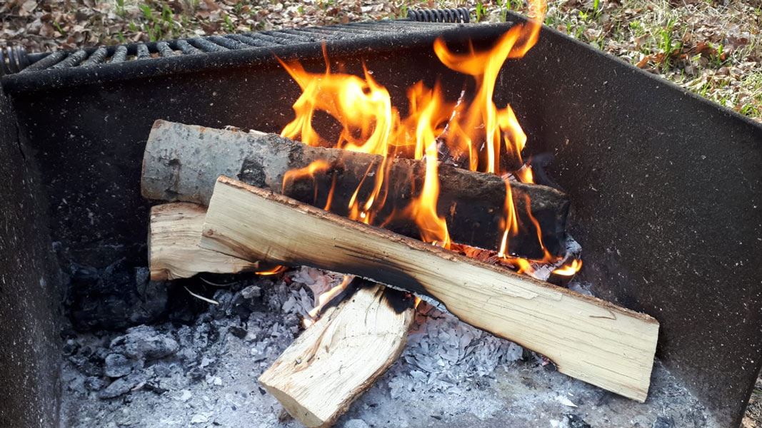 Fire in an outdoor fire place.