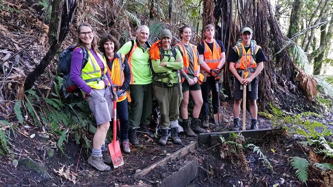 Volunteer crew at Tarawera Falls.