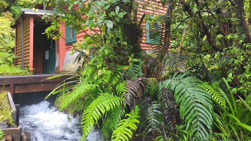 Dawson Falls hydroelectric power generator operating. 