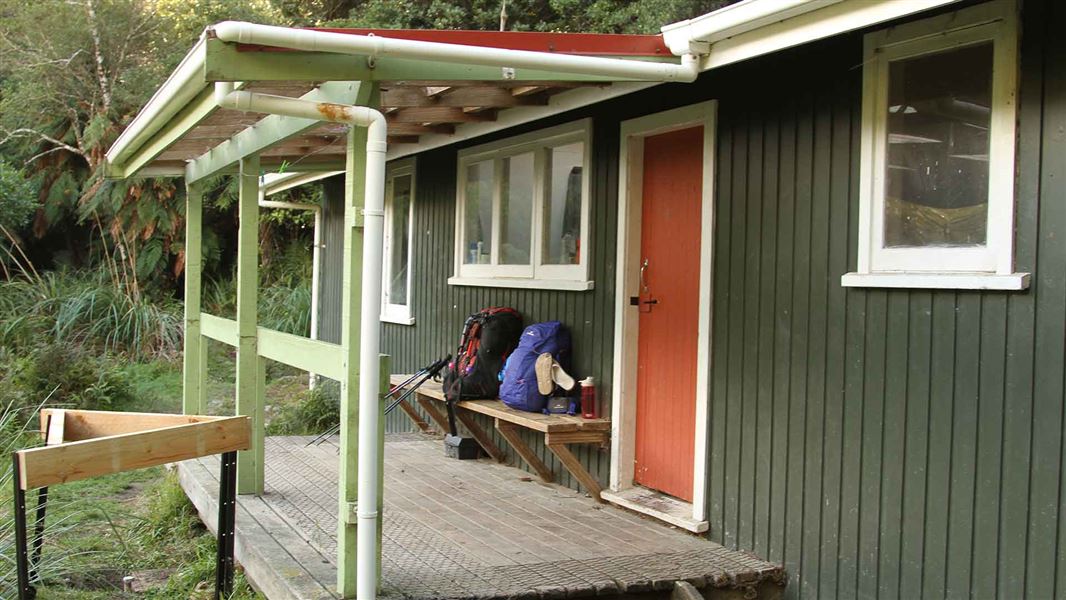 Exterior of Tutuwai Hut.  