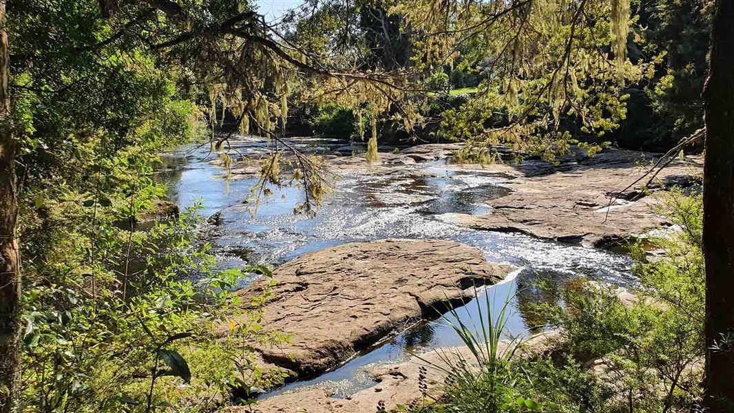 Mahurangi River near Warkworth with bedrock formations visible. 