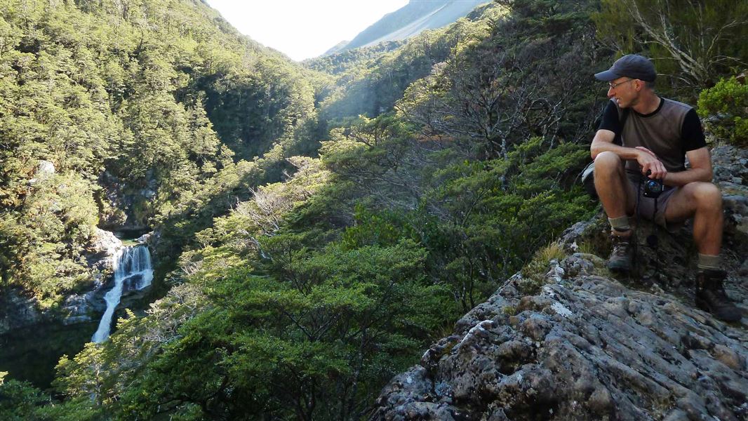 Tramper looking up the Edwards valley.