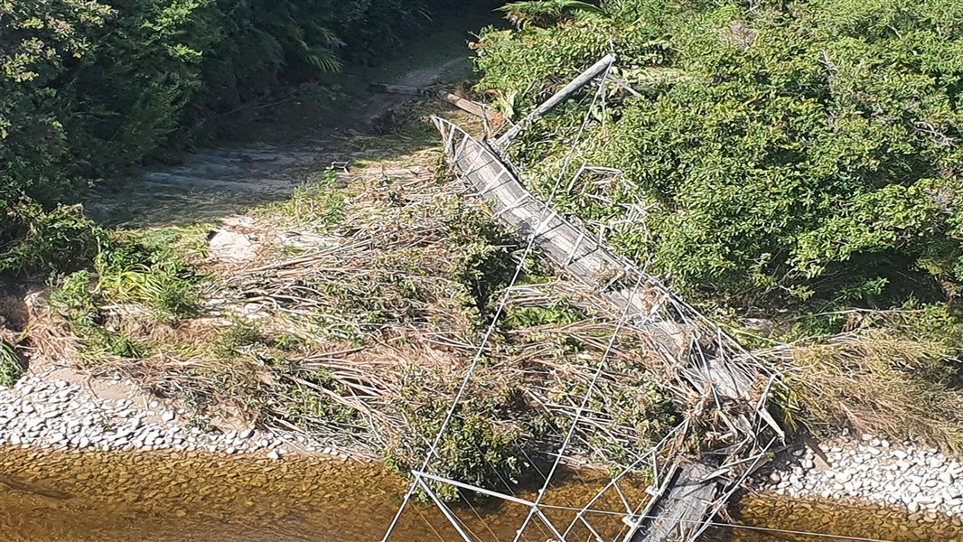 Bridge damaged by storm. 