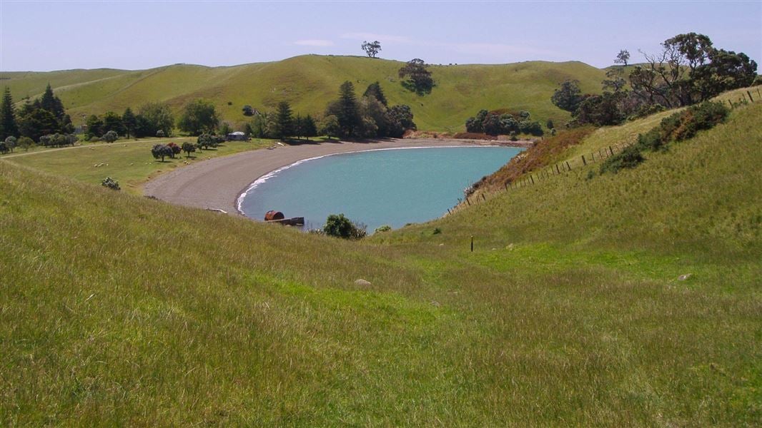 View of Home Bay, Motutapu Island. 