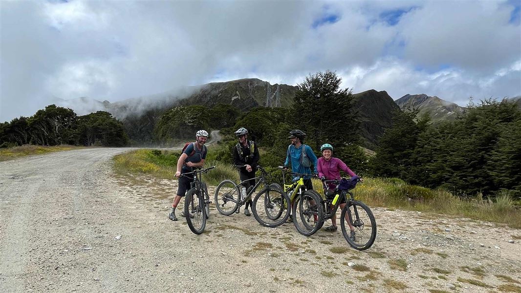 Mountain bike riders on Borland Saddle