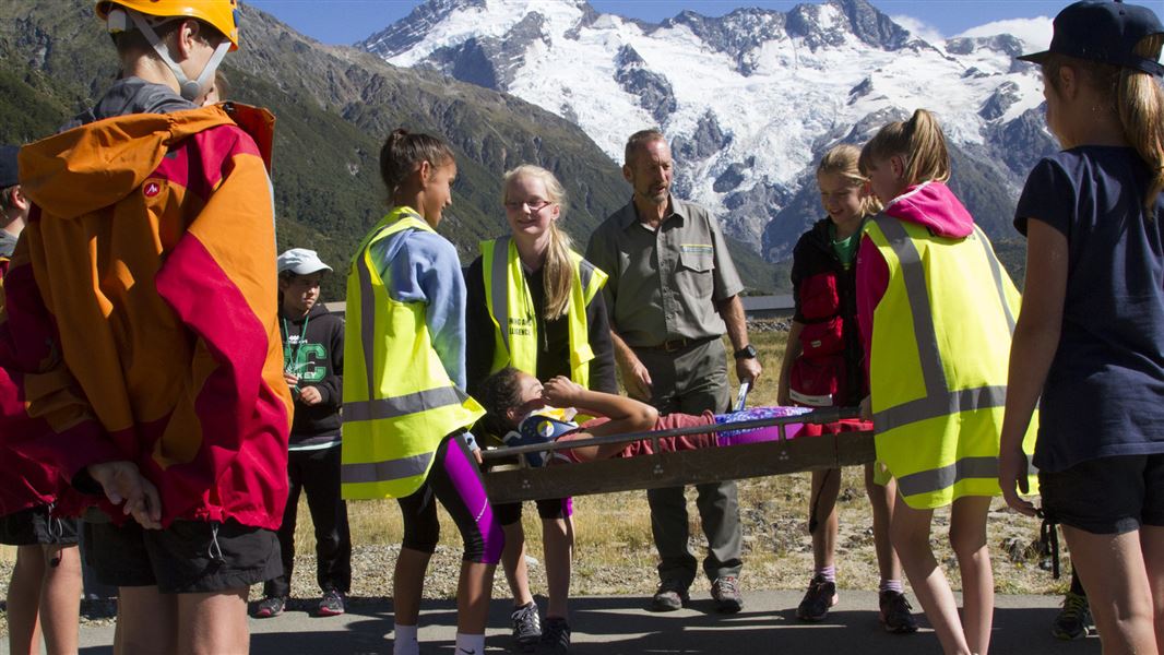 Kids on the LEOTC in Aoraki/Mt Cook. 