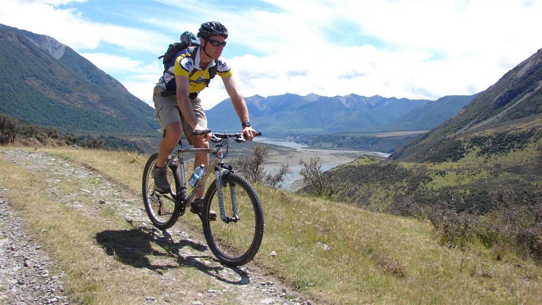 Mountain biker exploring the Poulter Valley