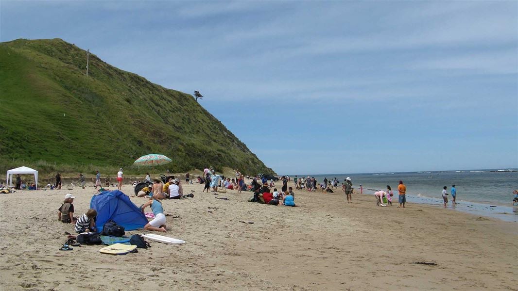 People enjoying a beach.