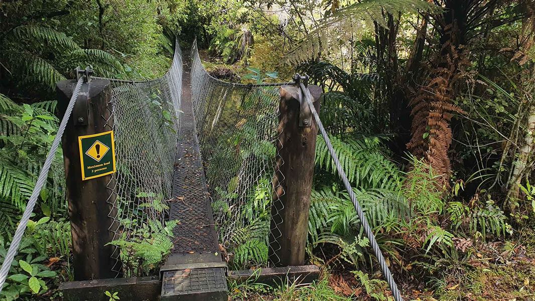 A tight swingbridge across a deep ravine